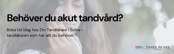 Texten Behöver du akut tandvård? Boka tid idag. Kvinna med tandvärk