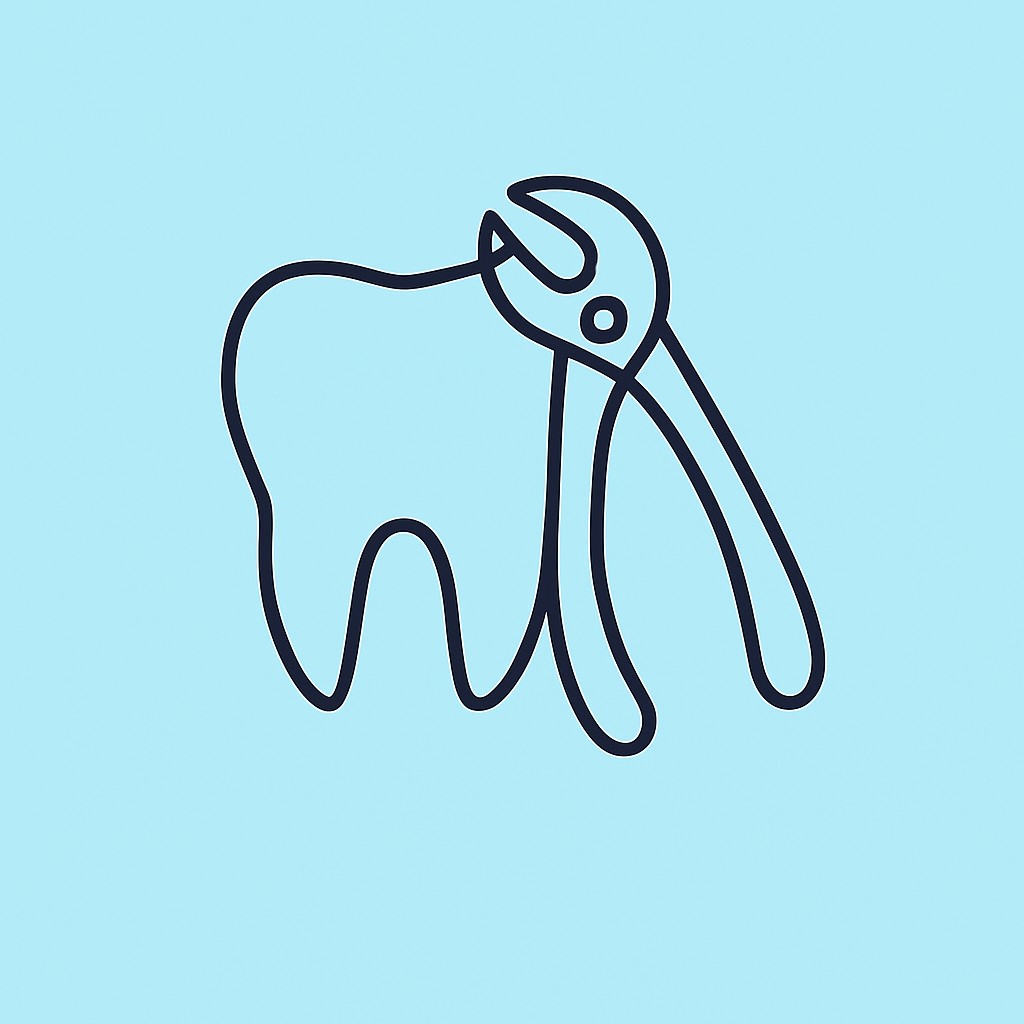 Illustration av tandextraktion, där en tand tas bort från munnen på grund av skador eller sjukdom.